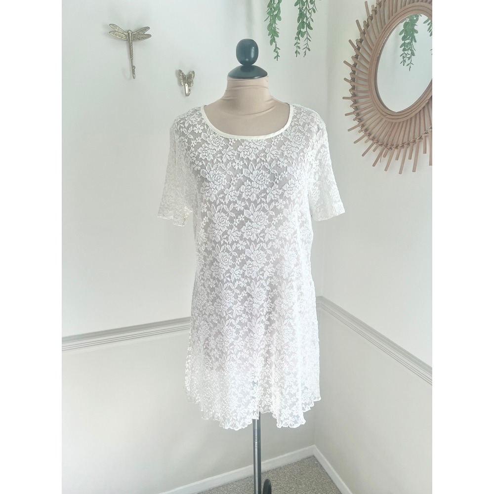 Vintage 90s White Lace Shirt Dress